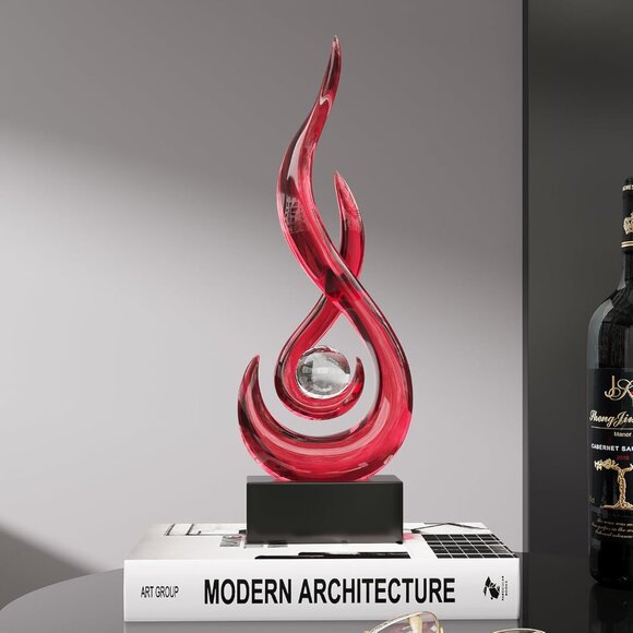 11.8" H Abstract Art Resin Black Modern Flame Decorations for Living Room Office - Picture 4 of 7